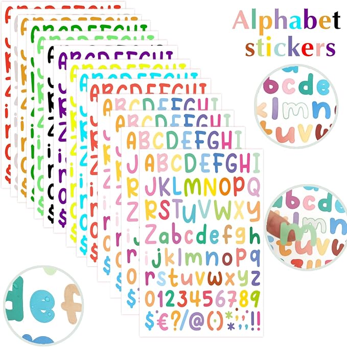 14 Sheets Letter Stickers, 1134 Pcs Colorful Self-Adhesive Vinyl Alphabet Number Stickers, Decor Decals for Graduation Cap, Classroom, Mailbox, Sign, Notebook, DIY Crafts