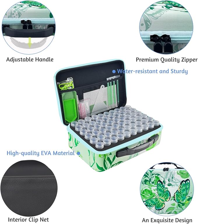 120 Slot Diamond Painting Storage Containers | Green 120-slot storage box with tools & accessories for diamond art