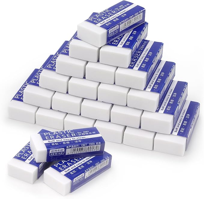 Tamaki Erasers, Large, White, 24 Pack | Erasers for School Office, Art Eraser for Drawing