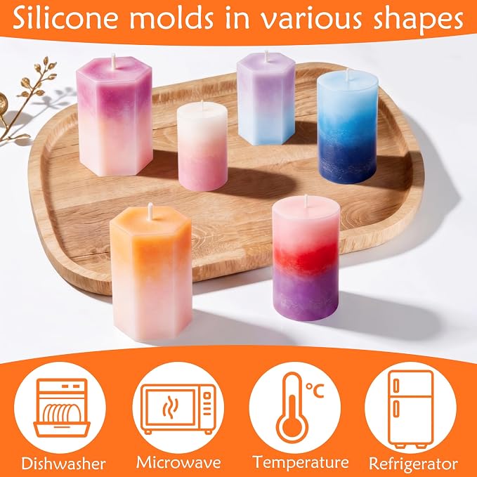6PCS Reusable Silicone Candle Molds Set - Cylinder & Hexagon Resin Mold for DIY Candle Making, Soap, Resin Crafts, Easy Release Candle Making Kit