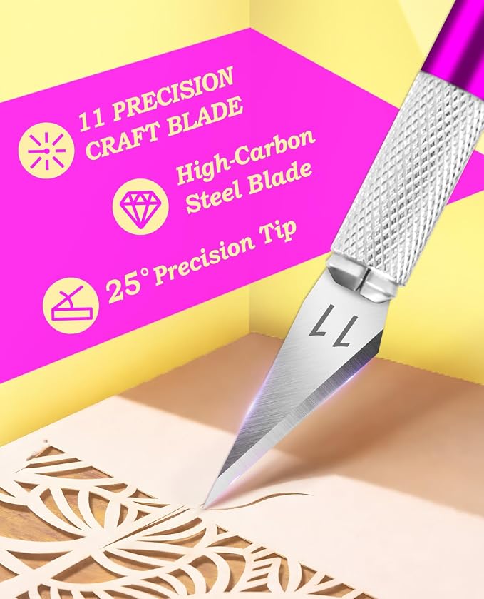 DIYSELF Craft Hobby Knife Set with 10 Extra #11 Blades, 6-Inch Metal Ruler | Exacto Knife for Crafting, Precision Cutting for Polymer Clay, Paper, Vinyl, Stencils & Models, Artists & Hobbyists, Purple