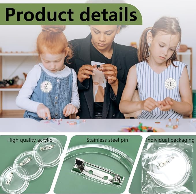 Bignc 20 Set Clear Pins for Crafts, Plastic Button Making Kit, Blank Pins Bulk, Make Your Own Buttons Badge Maker DIY Crafts, Photo Buttons (2.36 Inch)