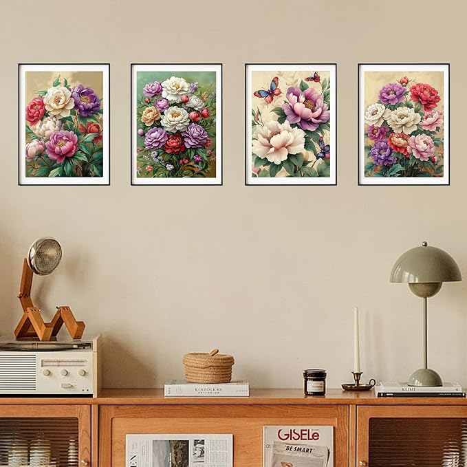 DOZEEZOP 4-Pack Diamond Art Kit for Adults, 5D Diamond Painting 12x16 Inch | Flowers pictures, Full Round Drills, Home Wall & Shelf Decor, Beginner-Friendly DIY Craft, Stress Relief, All-Occasion Gift