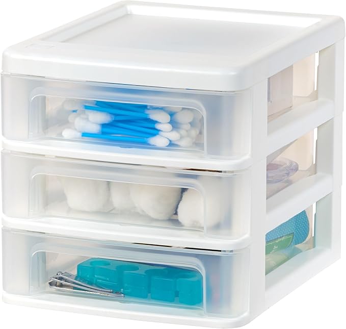 IRIS USA 4-Pack 3-Drawer Small Desktop Organizer, Stackable, White