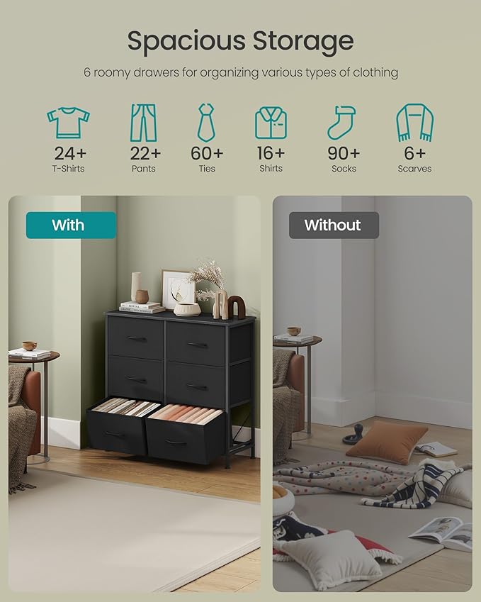 SONGMICS Dresser for Bedroom, Tall Dresser with 6 Fabric Drawers