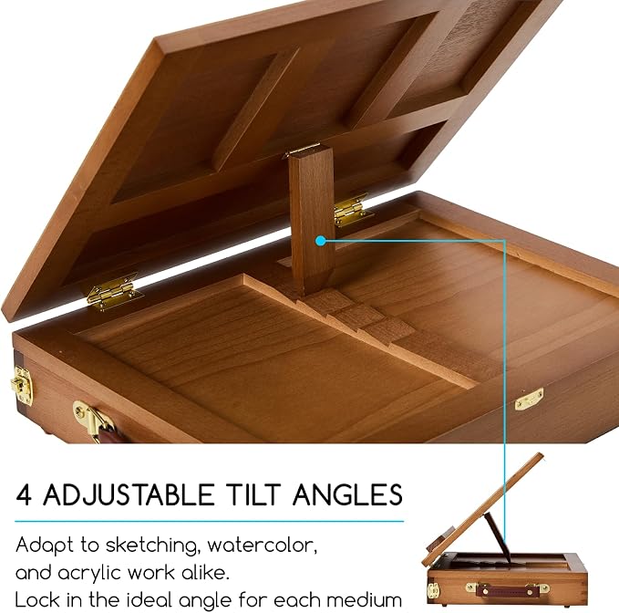 MEEDEN Table Top Easel with Drawer: Tabletop Easel with Sketching Board | Portable Painting Easel with Storage - Wood Pochade Sketch Box for Artist Art Students Beginners Walnut