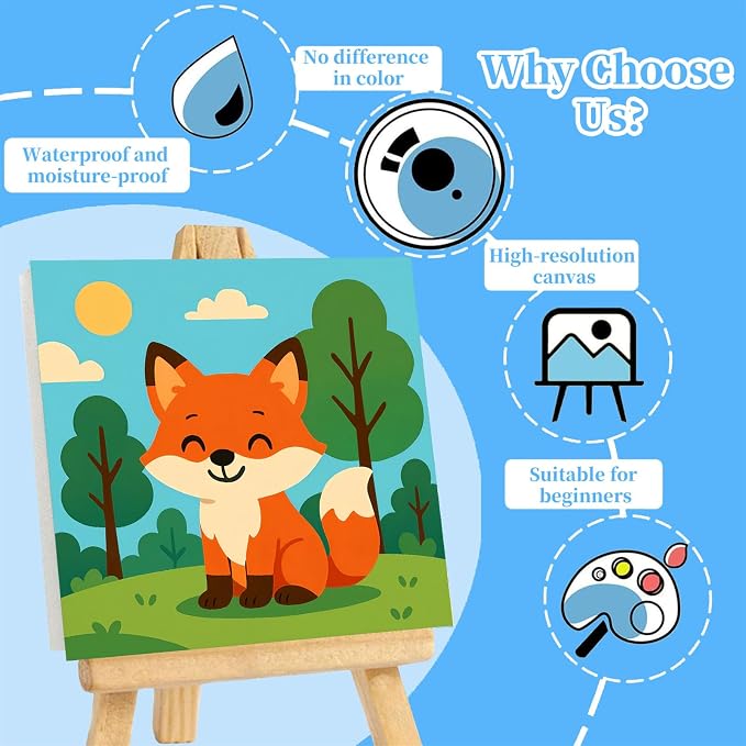 Arttoplus 4 Pack Paint by Numbers Kit for Kids with Frame Animals 8x8 inch | Cute Animals Kids Paint by Numbers Ages 4-6-8 with Wooden Easel, Easy DIY Acrylic Oil Painting by Number for Gift Home Decor