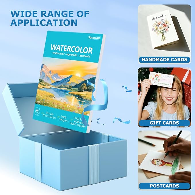 Pacocoast Watercolor Paper, 9"X12" Cold Press Water Color Paper Pad,Teal