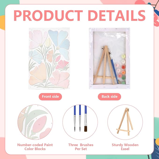 12 Set Paint by Numbers Kit for Adults with 8x12 In Simple Flower Painting