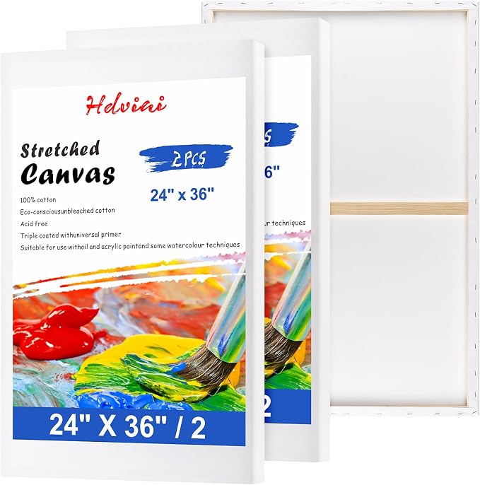 Stretched Canvas for Painting - Large 24x36 Inch/2 Canvas Value Pack - Triple Primed Acid Free 100% Cotton Blank Canvas for Oil & Acrylic Pouring Art, Watercolor