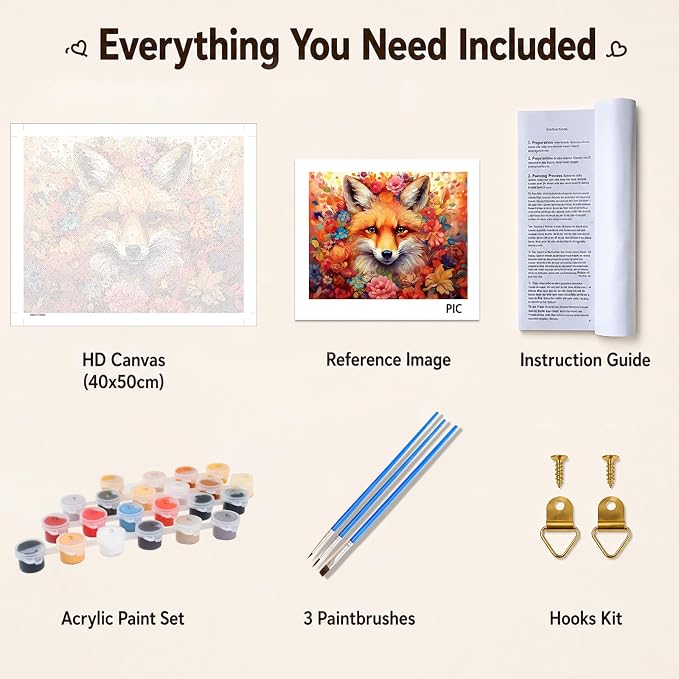 AUKELHJ Paint by Numbers Kit for Adults Beginner, Fox, 16X20 Inch | Paint by Number for Adults, Beginner Friendly, High-Definition Color Canvas, Stress Relief, Home Decor, Gifts, Unframed