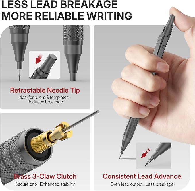 WUO Mechanical Pencil Set, 5 Pack Drafting Pencils 0.5/0.7/0.9/2.0/2.0mm