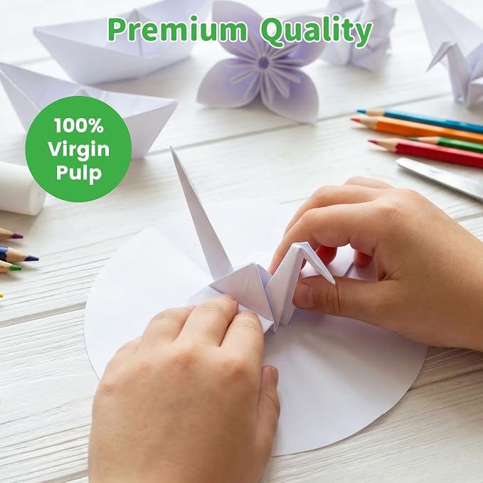 Koogel 300 Sheets Circle Origami paper, 6 Inches Craft White Copy Paper, for Arts and Crafts Making, Student Back to School Supplies