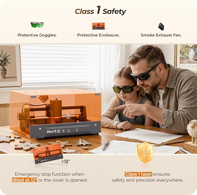 BlazeX M3 5W Laser Engraver Machine for Beginner, 0.01mm Ultra-Precision Laser Cutter and Engraver Machine for Wood Metal Glass Leather, with Enclosure Honeycomb Engraving Materials, Class 1