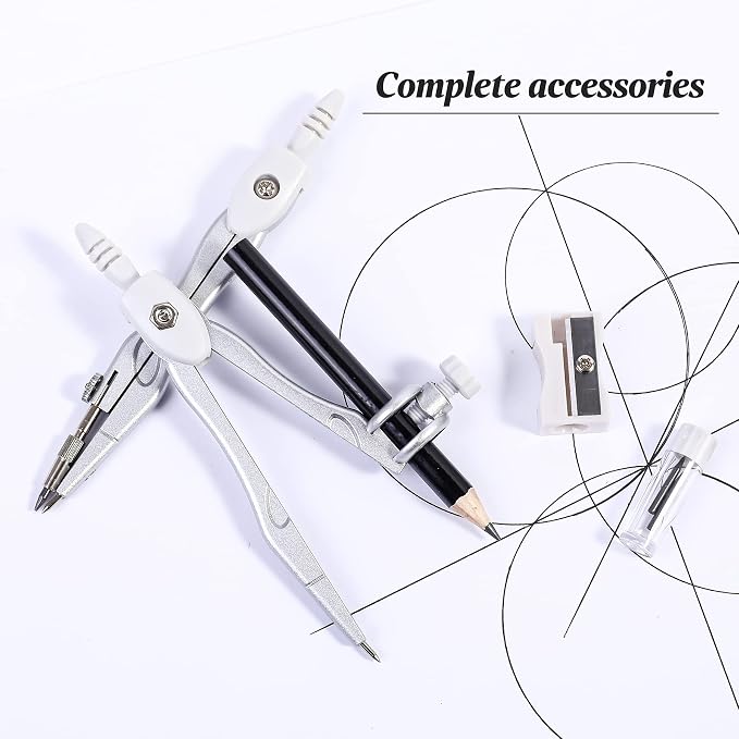 Unjoo Math Geometry Set 10 Pcs, Compass and Protractor for Students(Grey | Shatterproof Storage Box,Rulers,Protractor,Compass,Eraser,Pencil Sharpener,Lead Refills,Pencil,for Classroom, Back to School