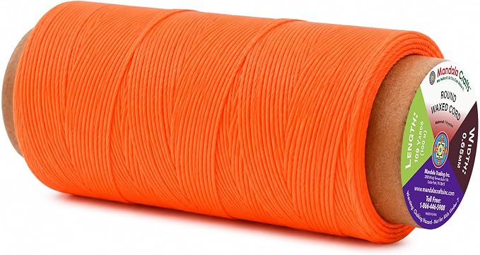 Mandala Crafts 100M 0.65mm Orange Round Waxed Thread for Leather Sewing