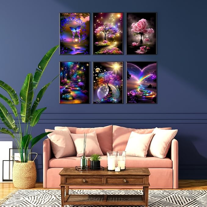 6 Pack Butterfly Flower Diamond Art Kits for Adults, 5D Diamond Art Sets | DIY Full Drill Round Gem Painting for Adult Beginners , Home Wall Decor 9.8x13.8 Inch