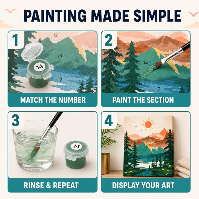 Craftensa 2 Pack Pre-Framed Paint by Numbers Kit for Adults & Beginners, 16x20 inches Landscape Canvases, DIY Acrylic Painting Set, Ready to Hang Wall Decor, Relaxing Creative Gift for Women & Men