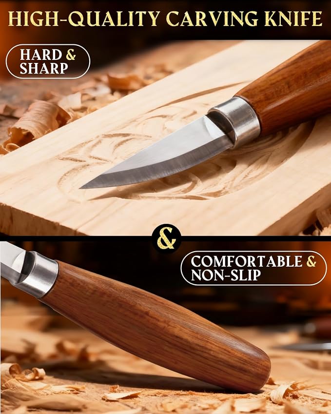 Wood Carving Kit Whittling Kit: Wood Carving Knife Tools with Leather Case | Woodworking Hobby Kit for Beginners Adult Kids, Relaxing Creative Projects, DIY Art Craft Gift for Men Teens