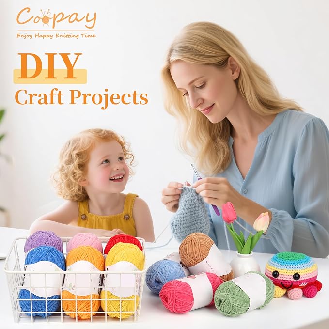 Coopay Skinny Chenille Yarn for Crocheting & Knitting, Purple Gradient | Crochet Yarn Set - 600g Total, Velvet Yarn for Colorful Crafts, Blankets, Plush Dolls, Decorative Handmade Works