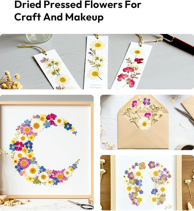 Dried Flowers, Resiners 100Pcs Pressed Flowers for Craft | White Real Natural Dried Flowers Dry Leaves Kit for DIY Making Craft Resin Soap Candle Scrapbook Supplies Card Making Jewelry