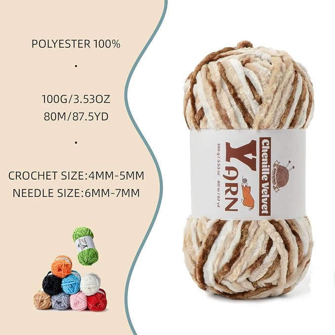 Chenille Crochet White Coffee Yarn 2 Pack