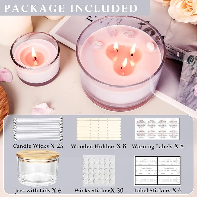 CONNOO 6 Pack 24oz Clear Glass Candle Jars with Airtight Bamboo Lids