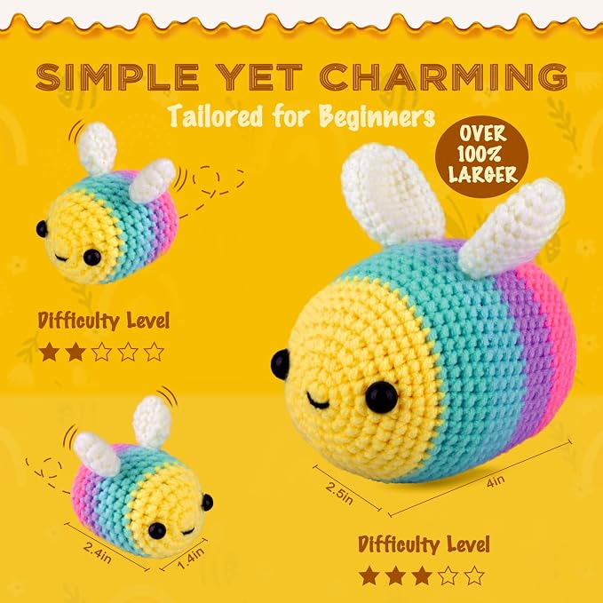 Crochetta Crochet Kit for Beginners, Beginner Crochet Starter Kit w Step-by-Step Video Tutorials, Learn to Crochet Kits for Adults Women Men, DIY Knitting Supplies (Yellow bee)