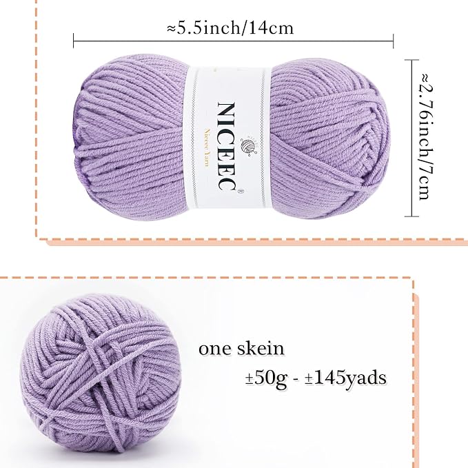 NICEEC 300g Soft Assorted Colors Yarn 100% Acrylic 870yds -Purple Series