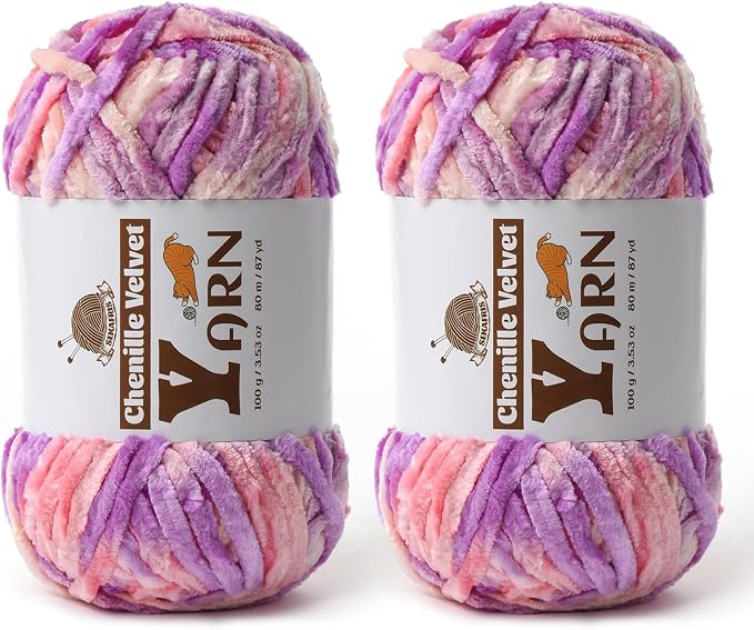Chenille Crochet Pinkish Purple Yarn 2 Pack
