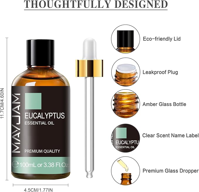 MAYJAM Eucalyptus Essential Oil for Diffuser Skin Care, 3.38FL.OZ