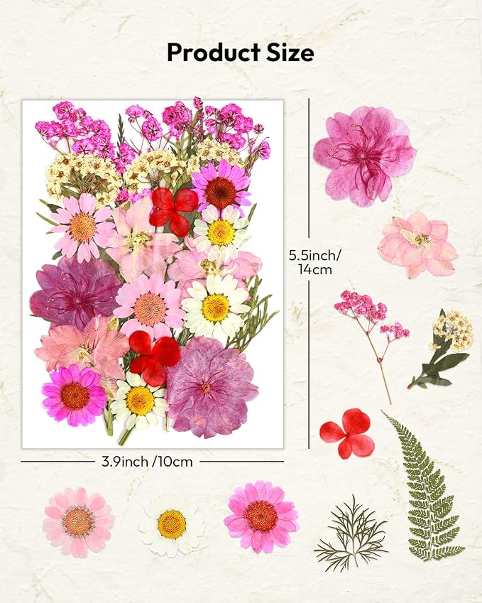 Dried Flowers, Resiners 100Pcs Pressed Flowers for Craft | Real Natural Dried Flowers Dry Leaves Kit for DIY Making Crafts Resin Soap Candle Scrapbook Supplies Card Making Jewelry
