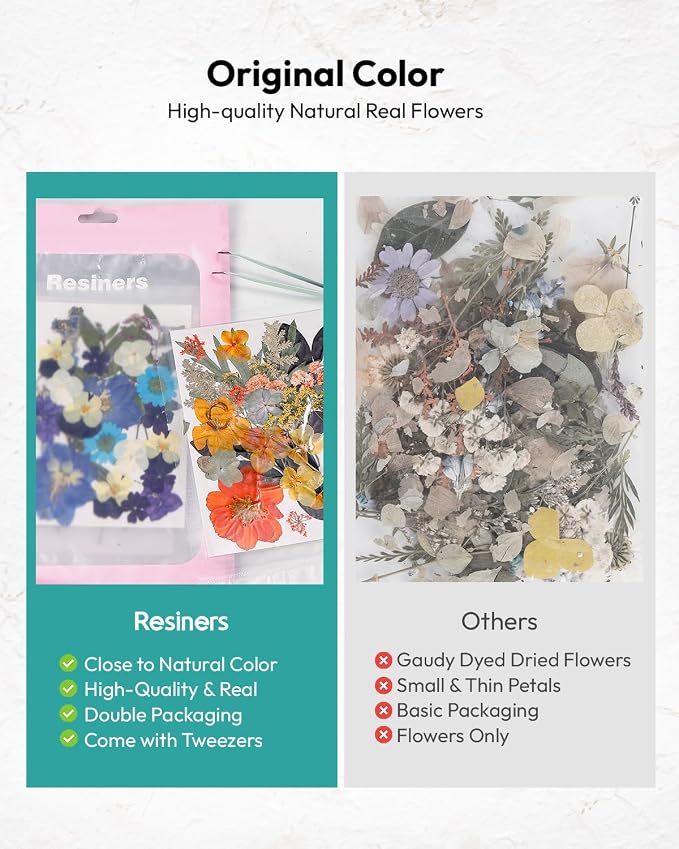 Resiners 100Pcs Dried Flowers, Pressed Flowers for Craft(Retro Style) | Real Natural Dried Flowers Dry Leaves Kit for DIY Making Crafts Resin Soap Candle Scrapbook Supplies Card Making Jewelry