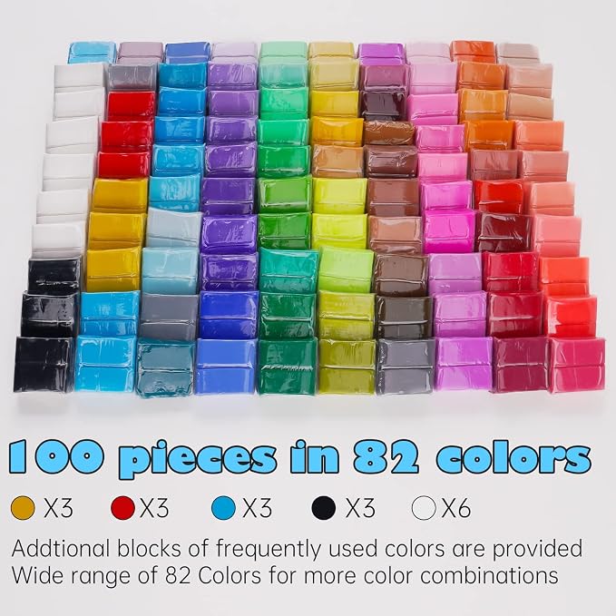 Tomorotec 100PCS Polymer Clay Value Pack 82 Colors in Bulk | Individually Wrapped Small Blocks Starter Kit with Tools, Oven Modeling Clay, Baking Clay for Sculpting for Kids Beginner