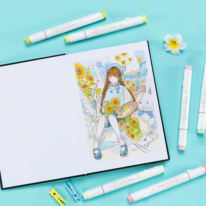 Ohuhu 5.5"x8.5" Double-Sided Bleedproof Marker Pad Art Sketchbook 60 Sheets | Small Sketch Book - 90 LB/150 GSM Smooth Drawing Paper - 60 Sheets/120 Pages -Hardcover Sketch Pad for Alcohol Markers Paints