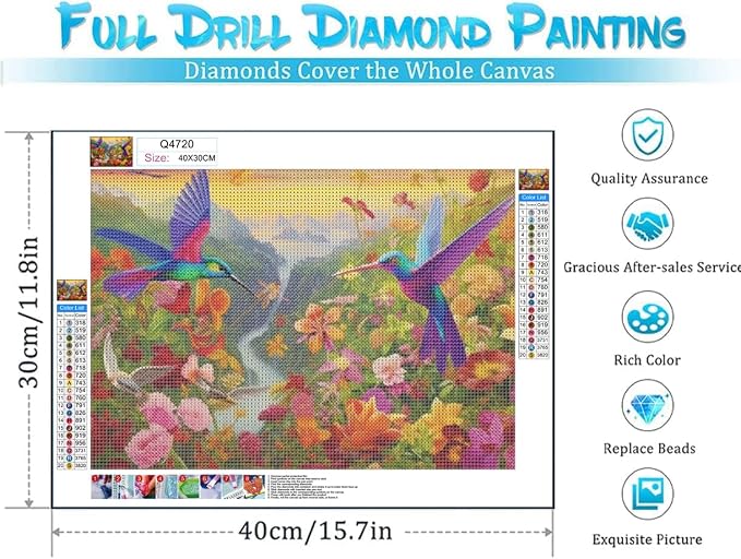 DOTSOPS 4 Pcs Hummingbird Diamond Painting Kits for Adults Round Full Drill | Art Painting Kit,Crafts DIY 5D Diamond Art Packs Kits,Full for Adults Beginner,Home Wall Decoration Gift 11.8 x 15.7 Inches
