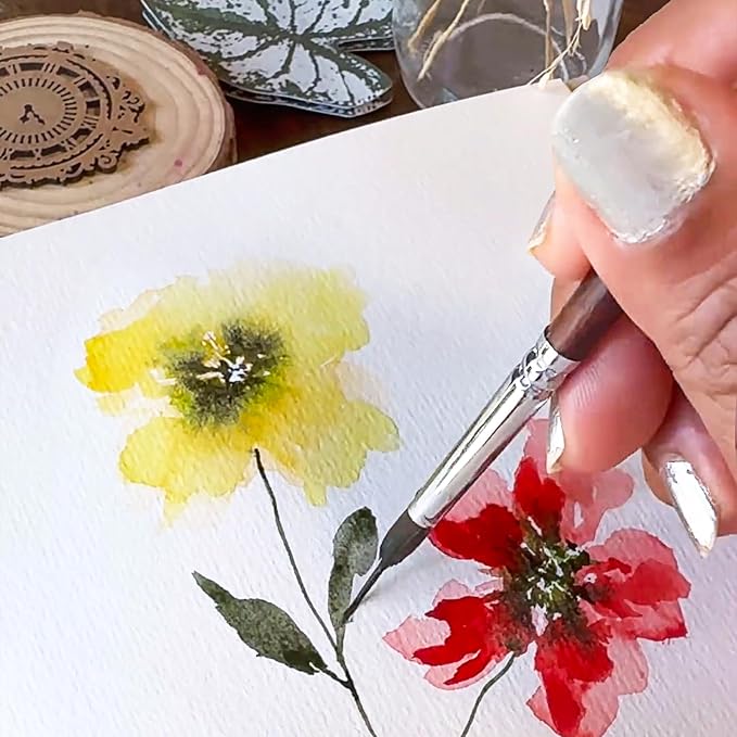 Watercolor Brushes Professional, Fuumuui 6Pcs Extended Needle Point Brushes Synthetic Extra Long Pinhead Brush with Sable Body for Fine Detailing - Watercolor Acrylic Gouache Inks Painting