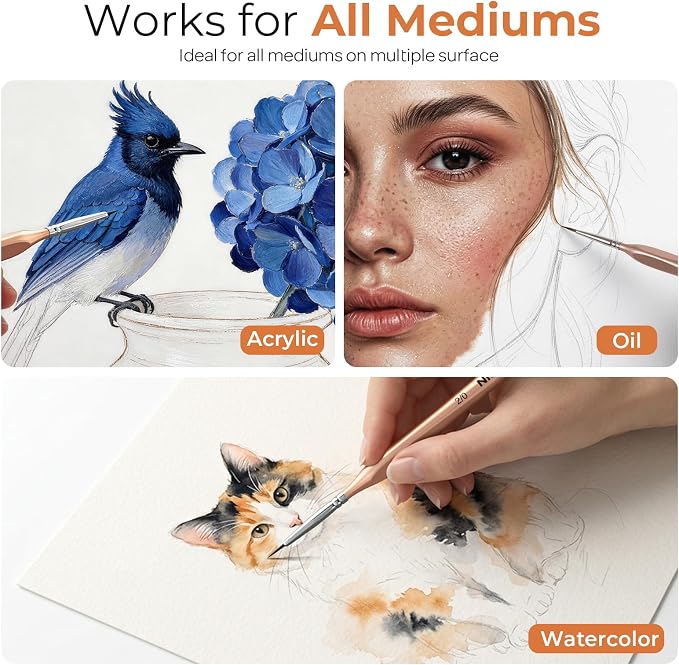 Nicpro Detail Paint Brushes 5 PCS Aesthetic Extra Fine Tip 000 Professional Miniature Painting Artist Set Round 3/0 for Micro Watercolor Oil Acrylic Craft Models Rock Army Paint by Number for Adult