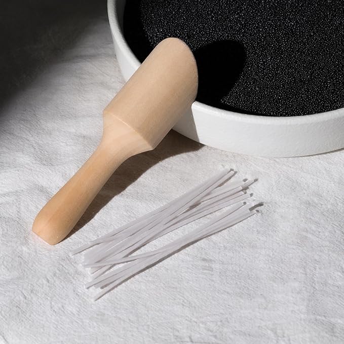 LAMORGIFT 16LB Black Candle Sand- Pearled Candles with Wicks (50 Pcs) & Wooden Spoons, Candle Beads, Sand Wax, Candles Unscented for Powder Candle Making, Refill Kit