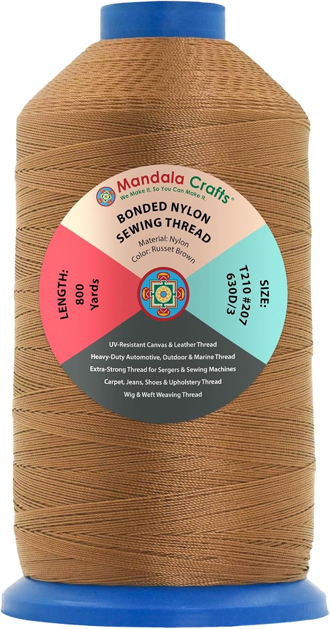 Mandala Crafts Size 207 630D T210 Russet Brown Bonded Nylon Thread, 800 YDs