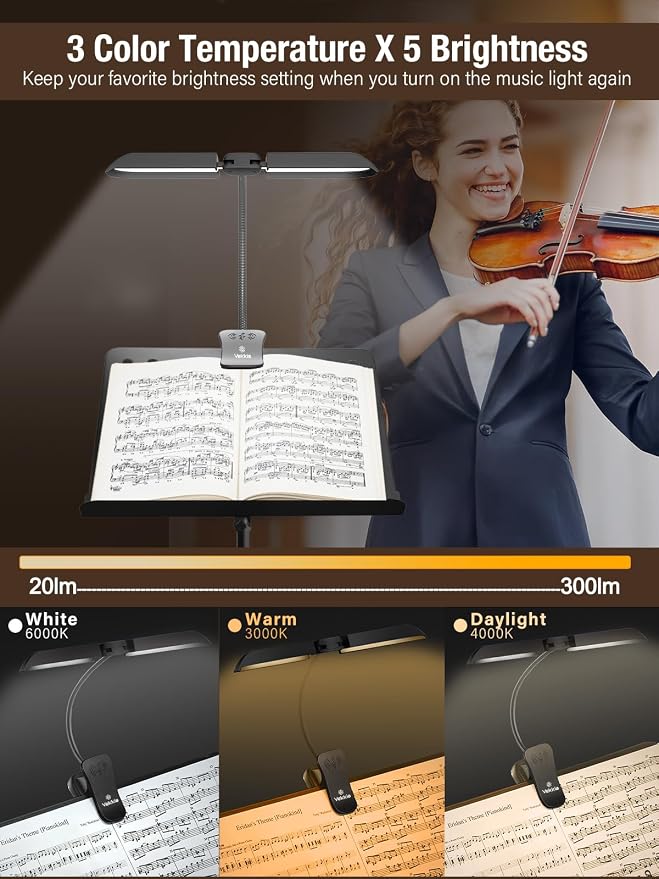 Vekkia 96 Led Rechargeable Music Stand Light - Folding Clip On Piano Lamp