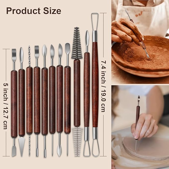 Amrules 43 Pcs Polymer Clay Sculpting Tools Kit for Adults, Red | Multi-Functional for Carving, Dotting & Molding, Ideal for Art Class & Pottery Studio, Comes with Zipper Storage Bag