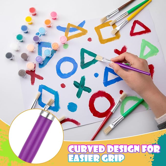 YGAOHF Kids Paint Brush Set, 10 Pcs Round and Flat, Easy Hold and Clean Toddler & Preschool Brushes for Acrylic, Oil, Watercolor, Washable Paint