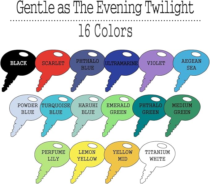 Artkey Acrylic Paint Set, 16 Colors 2 oz/59 ml Acrylic Paint Kit for Professional Artists & Beginners – Monet Inspired “Seeker of Radiant Light” Palette for Canvas, Wood, Fabric, Rock, Leather, Ceramic, Glass