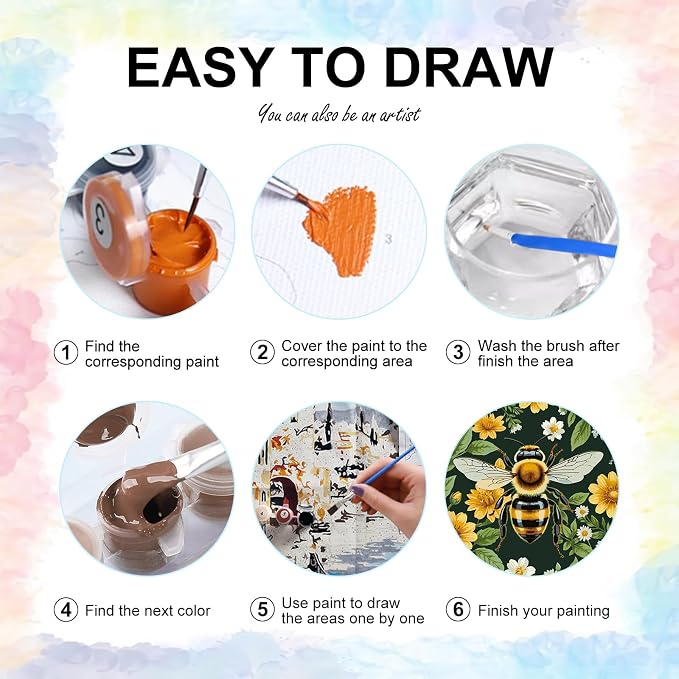 Yezavesu Paint by Numbers Kit for Adults Beginner, Bee Adult Paint by Number Kits on Canvas Without Frame, DIY Acrylic Flowers Painting by Numbers for Home Wall Decor Gift 16x20 Inch
