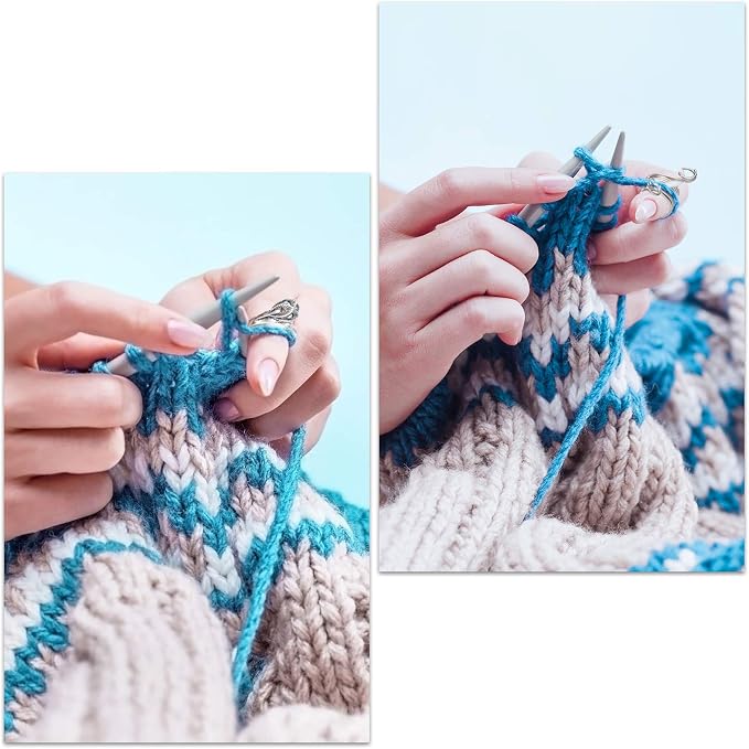 8 Pieces Yarn Guide Finger Holder Knitting Thimble Hand Knitting Supplies, 4 Plastic Yarn Guide, 2 Metal Stainless Steel Thimble Finger Holder, 2 Adjustable Braided Ring for Crochet Craft
