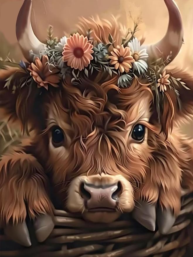 Mosaflare 5D Highland Cow Diamond Painting Kits for Adults 12x16 Inch
