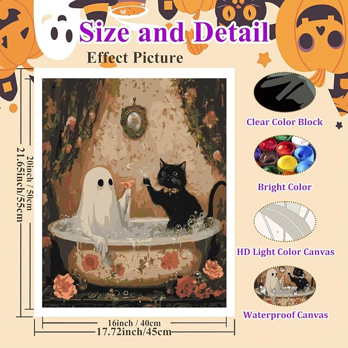 Paint by Numbers Kit for Adults, Ghost Adult Paint by Number Kits 16x20 in | Halloween Painting by Numbers for Adults, Acrylic Paint, DIY Crafts for Adults, Ideal Gifts or Home Wall Decor, Frameless