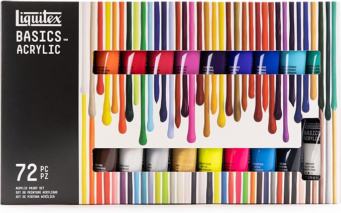 Liquitex BASICS Acrylic Paint Set, 72 x 22ml (0.74-oz) Tubes | Medium Viscosity, Satin Finish, Lightfast, Fine Art Pigments, Range of Opacities, Easy Blending