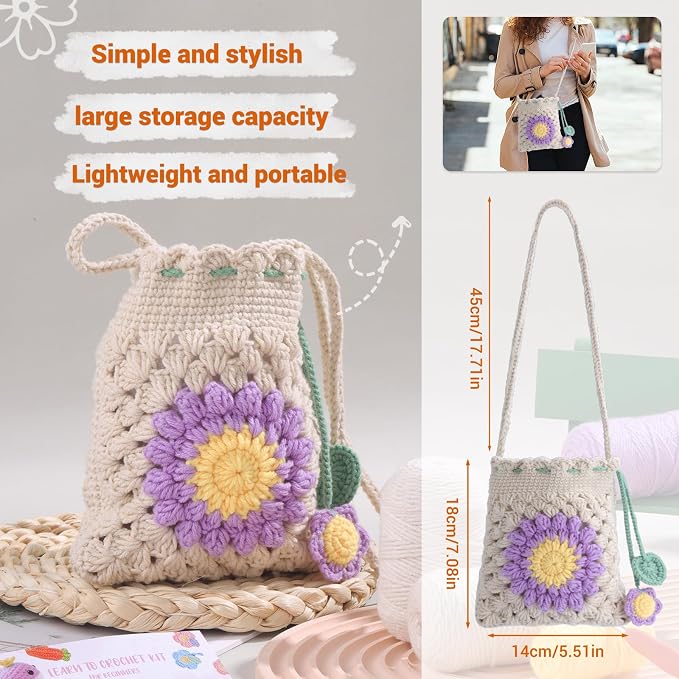 Fedmut Crocheted Starter Kit Phone Bag Crochet Kit with Yarn Hook for Adult